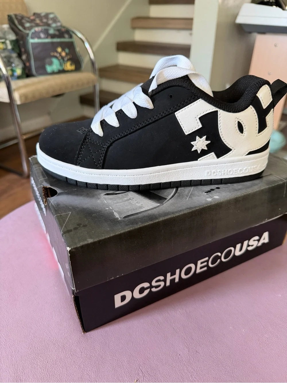 DC Kids Black and White Low-Top Skate Sneakers